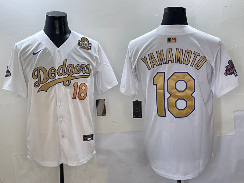 Men Los Angeles Dodgers #18 Yamamoto White Gold Game Nike 2025 MLB Jersey style 4291